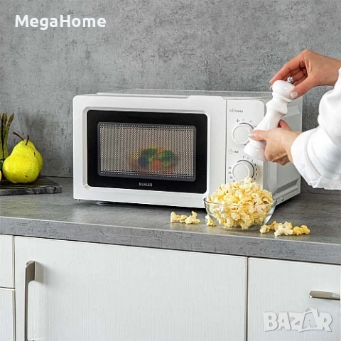 Бяла Микровълнова фурна MUHLER с 6 степени и размразяване, снимка 3 - Микровълнови - 53355179