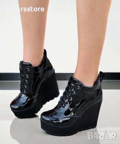 Боти на платформа - черен лак - NO4