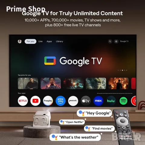 Смарт проектор Aurzen Boom Mini, Google TV, 1080P, 4K, 500 ANSI, WiFi, Bluetooth, снимка 3 - Плейъри, домашно кино, прожектори - 56077642