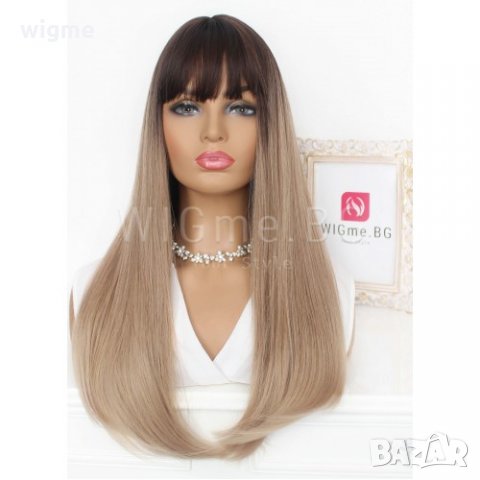 Дълга светлокестенява омбре перука с бретон Емилия, снимка 2 - Аксесоари за коса - 30987011