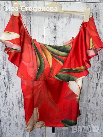 Разкошна цветна  блуза топ  флорален принт цветя с паднали ръкави , снимка 4 - Корсети, бюстиета, топове - 37287329