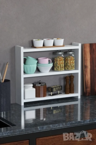 Кухненски рафт за плот – дървена етажерка за кухня на 3 нива - 5 цвята, снимка 3 - Етажерки - 52305817