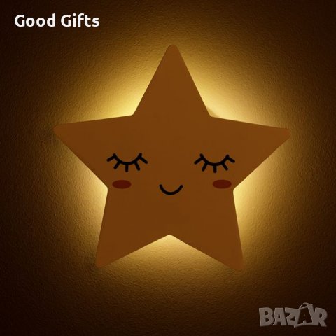 Детска дъвена LED лампа Бяла звезда