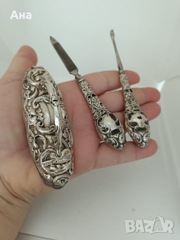 Сребърен Английски стар комплект за нокти , снимка 4 - Колекции - 44150221