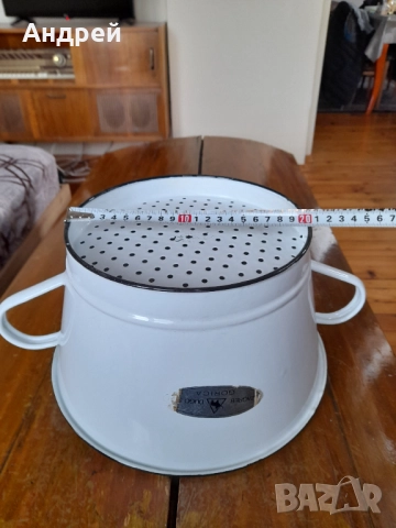 Стара емайлирана цедка,гевгир #18, снимка 7 - Други ценни предмети - 52123165