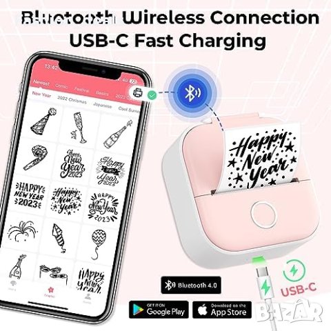 Нов Портативен Термален Bluetooth Стикер Принтер за iPhone Android Подарък, снимка 5 - Друга електроника - 42833097