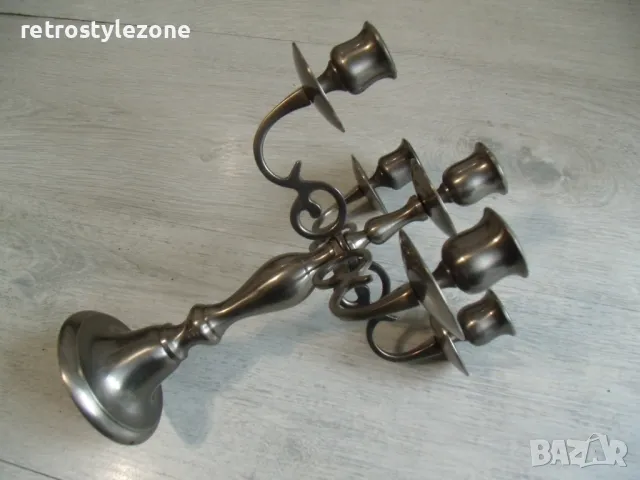 № 8066  стар метален свещник с пет гнезда  , снимка 2 - Други ценни предмети - 50436863
