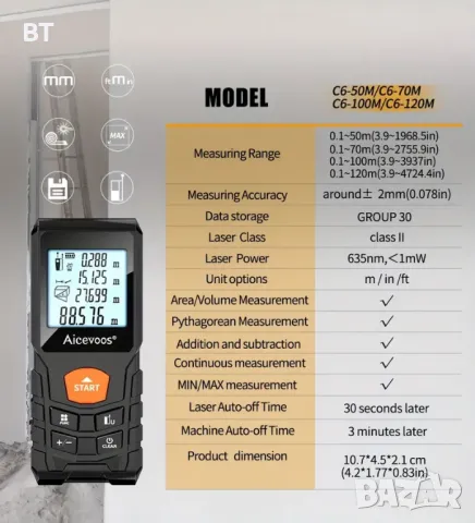 Лазерна рулетка 50 метро, снимка 3 - Измервателни инструменти - 47655533