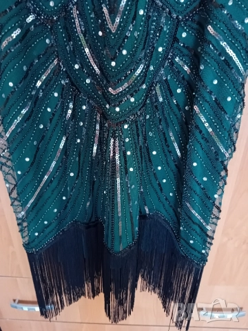 Зелена рокля с пайети и ресни , снимка 4 - Рокли - 51634522