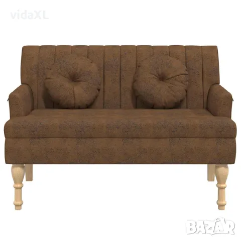 vidaXL Пейка с възглавници, кафява, 113x64,5x75,5 см, изкуствен велур, снимка 3 - Дивани и мека мебел - 56147425