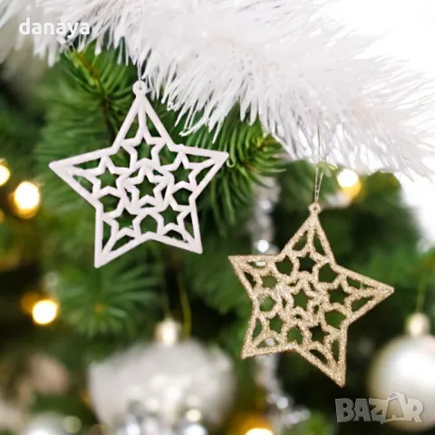 5345 Комплект коледни играчки за елха Звезди, 6 броя, снимка 3 - Декорация за дома - 47543245