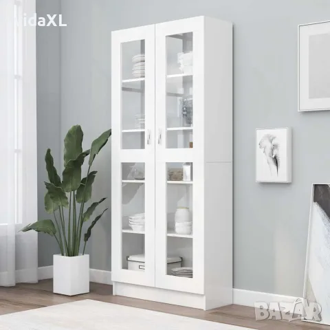 vidaXL Шкаф витрина, бял, 82,5x30,5x185 см, инженерно дърво, снимка 2 - Секции и витрини - 56147843