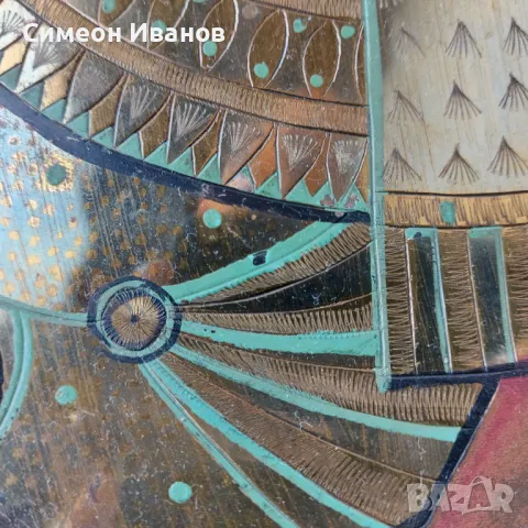 Стара месингова чиния декорация за стена с Клеопатра 34см #5612 , снимка 12 - Други ценни предмети - 47733878
