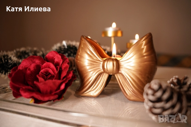 Луксозен свещник панделка, ръчно направен, снимка 6 - Декорация за дома - 52516722