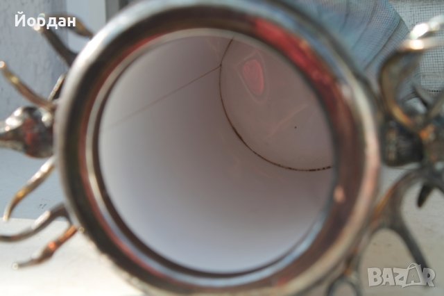 Съд с ловни мотиви Месинг/Посребрен с порцелан , снимка 7 - Антикварни и старинни предмети - 37388723