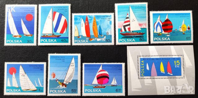Полша, 1965 г. - пълна серия чисти марки и блок, платноходи, 4*12