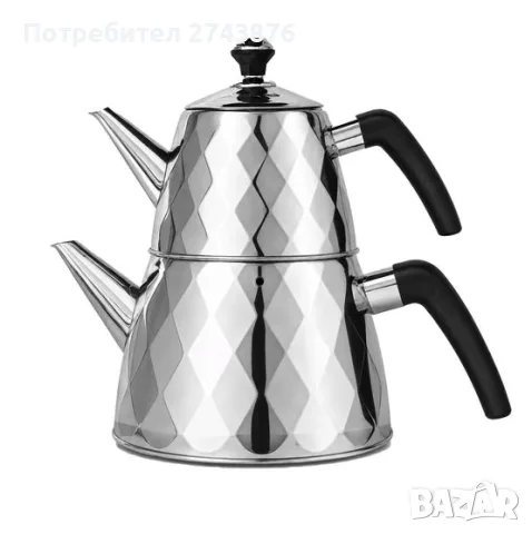 Комплект чайници от неръждаема стомана, съвместими с индукция, 1.0L + 2.5L , С филтър от неръждаема 
