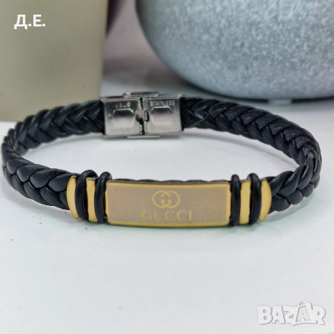 мъжка кожена гривна Gucci от медицинска стомана