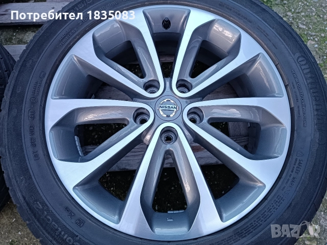 Лети джанти 18ки 5х114.3 Nissan + летни гуми 215/55/18 Continental, снимка 6 - Гуми и джанти - 52593952