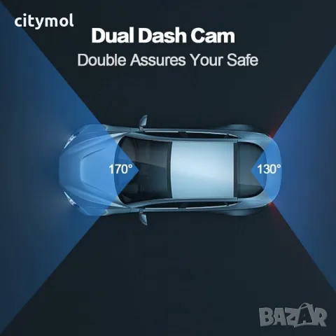 Apexcam Dash Cam 1080P Full HD 4" IPS предна и задна камера, 170°, G-сензор, WDR, снимка 3 - Аксесоари и консумативи - 49318500