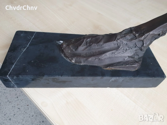 77см-10кг McKenzie статуя-композиция/канадска голяма бронзова скулптура/фигура на индианец с лък, снимка 11 - Статуетки - 52893100