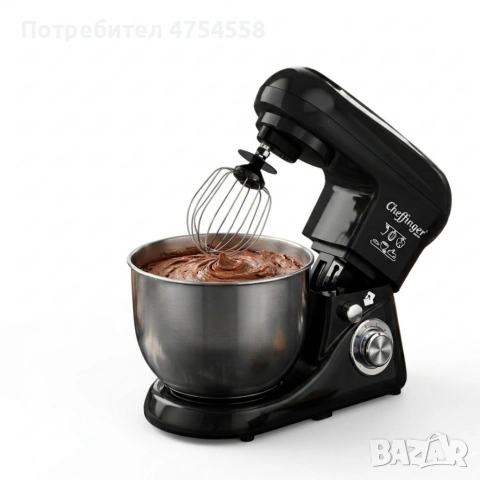 Планетарен миксер 1600W с 6.5L купа – мощност за перфектно тесто, кремове и десерти