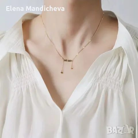 Колие със зелени мъниста висулка бижу медальон синджирче от неръждаема стомана