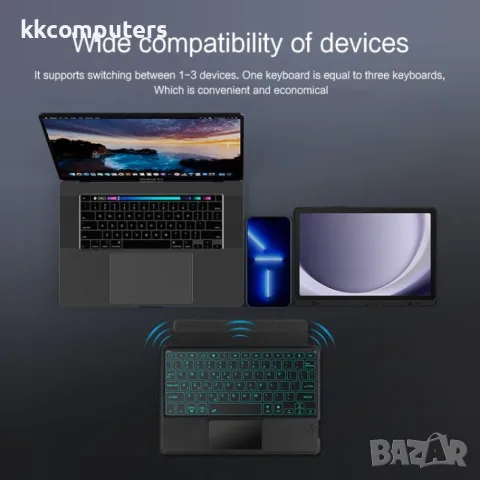 За Samsung Galaxy Tab A9+ / A11+ Кожен Калъф с Подвижна Bluetooth Клавиатура, Тъчпад и Цветна Подсве, снимка 7 - Калъфи, кейсове - 56208003