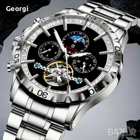  Мъжки автоматичен часовник *GLENAW* Механичен с черен циферблат!, снимка 7 - Мъжки - 49416614