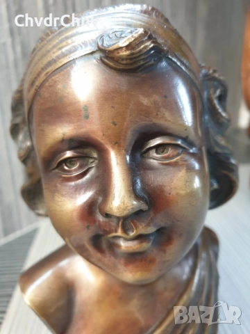 26см-5кг статуетка-бюст/френска бронзова скулптура/фигура на момиче, снимка 7 - Статуетки - 52967255