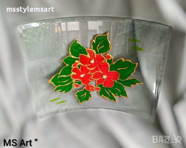 Картина с цветя! Рисувано стъкло , снимка 1