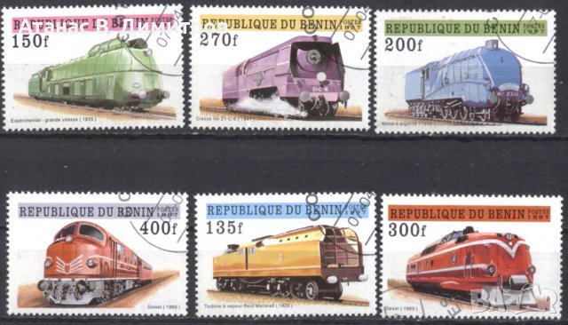 Клеймовани марки Влакове Локомотиви 1997 от Бенин, снимка 1 - Филателия - 38514518
