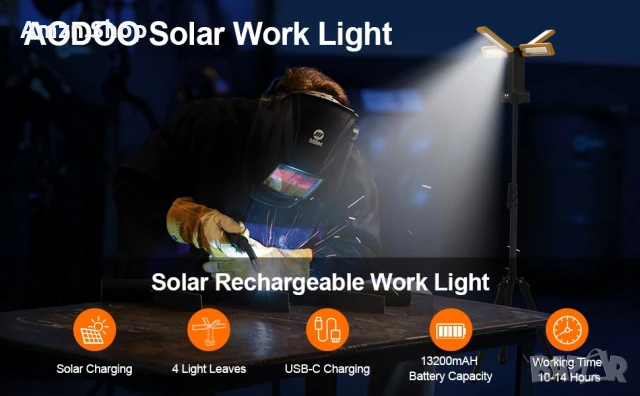 Къмпинг лампа 13200mAh акумулаторна соларна работна лампа IP64 8000 лумена, снимка 6 - Къмпинг осветление - 50586304