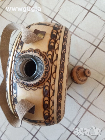 Бъклица с пирография 1л стъкло, снимка 2 - Антикварни и старинни предмети - 52663439