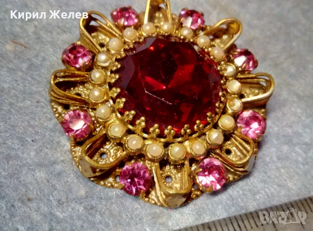 СТАРИННА СКЪПОЦЕННА ФЛОРАЛНА БРОНЗОВА БРОШКА - ЦВЕТЕ с ГОЛЯМ ШЛИФОВАН ГРАНАТ и АМЕТИСТИ 47965, снимка 6 - Антикварни и старинни предмети - 48160679