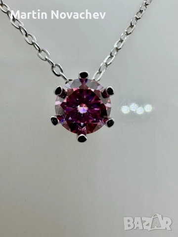 Сребърно колие с мойсанит (Диамант) 1 карат, снимка 4 - Колиета, медальони, синджири - 52944028