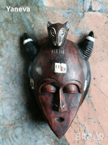 Африканка маска , дърворезба, ръчно изработена и оцветена. , снимка 4 - Декорация за дома - 54059400