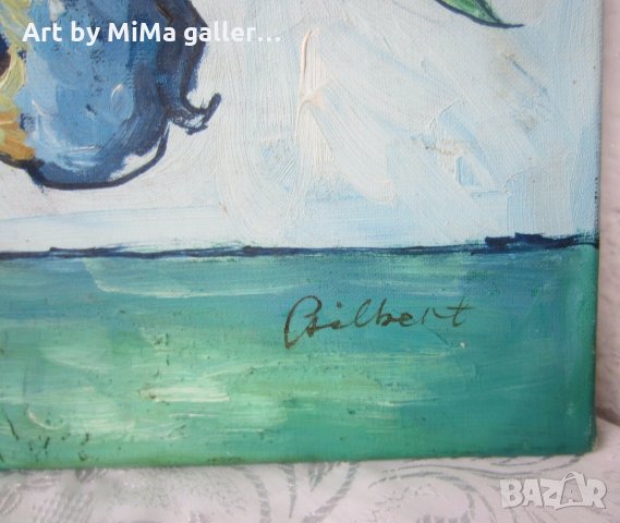 Ириси 40х50 см, Сини цветя, картина, irises oil on canvas painting, снимка 5 - Картини - 31781028