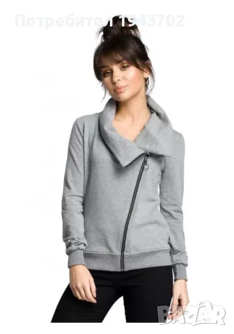 Суичър с асиметричен цип в сив цвят B071 BE, снимка 1