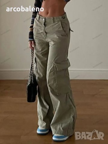 Дамски американски модерни дънкови панталони със средна талия и много джобове , снимка 5 - Панталони - 39732615