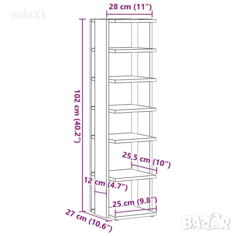 vidaXL Шкаф за обувки, старо дърво, 28x27x102 см, инженерна дървесина, снимка 9 - Шкафове - 56148210