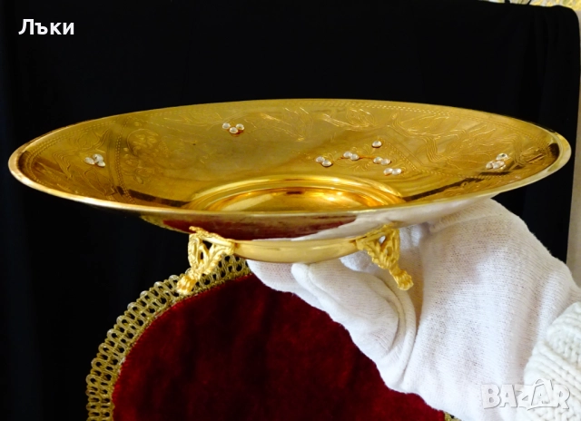 Позлатена фруктиера 24k Gold,етикет,Art Nouveau. 