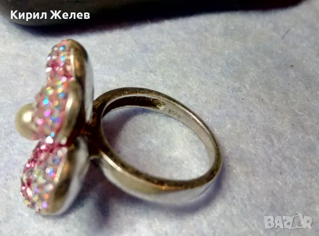 ПРЕКРАСЕН ФЛОРАЛЕН СРЕБЪРЕН ПРЪСТЕН ЦВЕТЕ СРЕБРО 925 с НАТУРАЛНА БЯЛА ПЕРЛА и ИСКРЯЩИ КРИСТАЛИ 49225, снимка 6 - Пръстени - 49294552