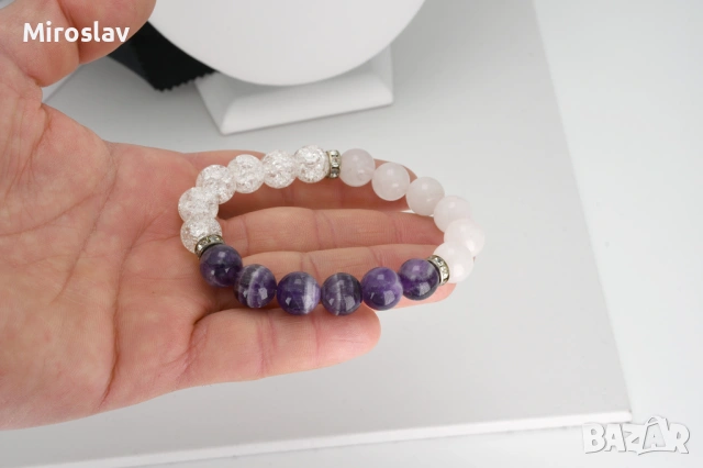 Гривна - естествени камъни - ръчна изработка Аметист Кварц Кристал