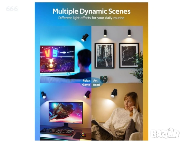 LED стенни лампи, комплект от две стенни лампи с акумулаторни батерии, 12RGB и 3CCT димируеми,, снимка 7 - Друга електроника - 54065865
