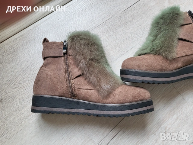 Кафяви боти Onyx с естествен косъм , снимка 3 - Дамски боти - 54053924