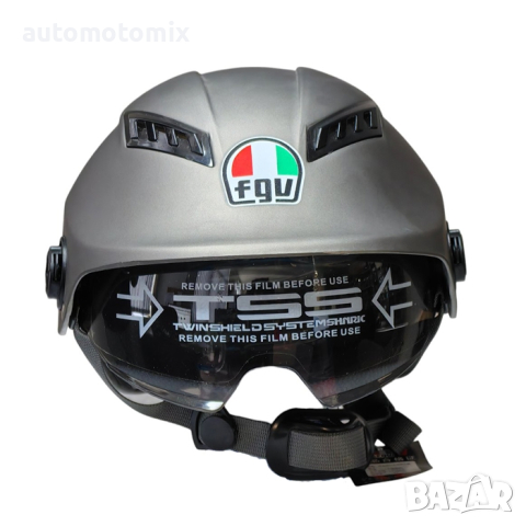Каска за мотор с очила и визьор, Шлем за скутер, Сив графит- мат, снимка 2 - Аксесоари и консумативи - 44614268