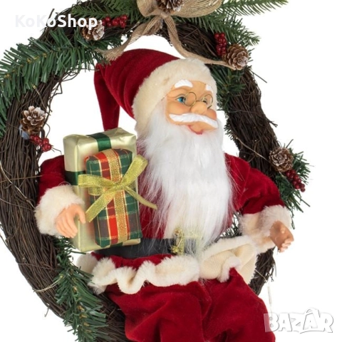 Светещ коледен венец с Дядо Коледа-45 см./коледен венец/Коледна украса/Коледна декорация, снимка 3 - Декорация за дома - 52100370
