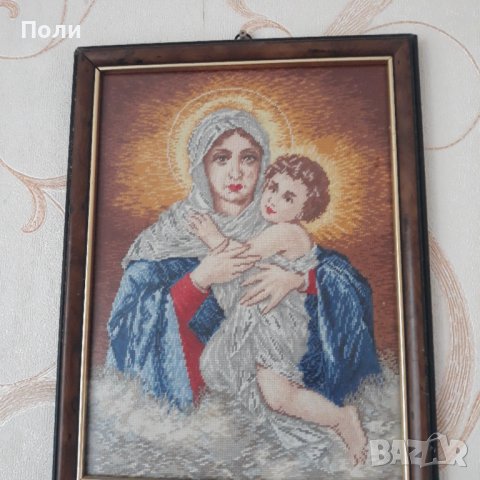Гоблен със стилна рамка "Мадоната с младенеца", снимка 4 - Гоблени - 40629625