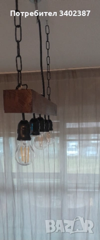 Стилен дървен полилей, снимка 2 - Полилеи - 53271152